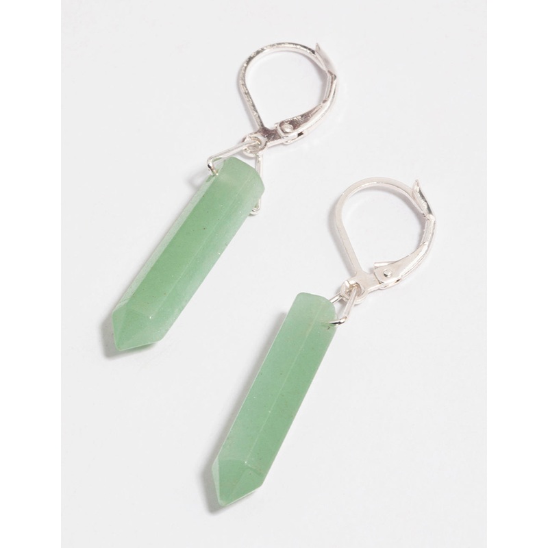 Silver Green Adventurine Long Shard Huggie Earrings