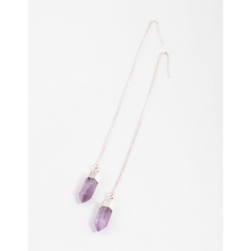 Silver Plated Amethyst Shard Threader Earrings