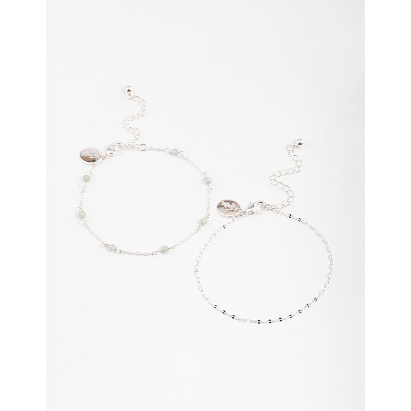 Silver Plated Green Fluorite Ball Double Row Bracelet