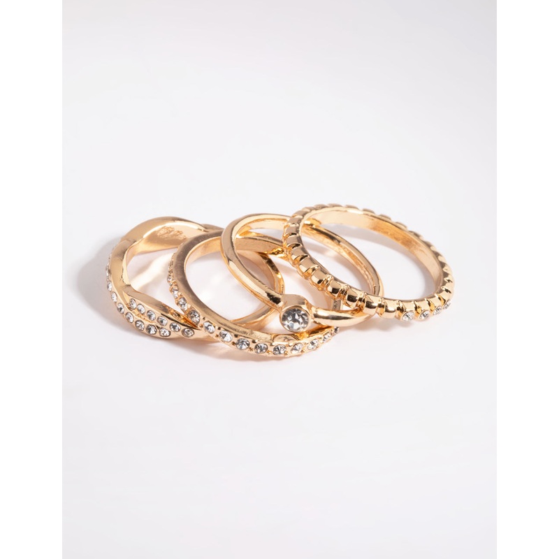 Gold Diamante Ring Stack 4-Pack