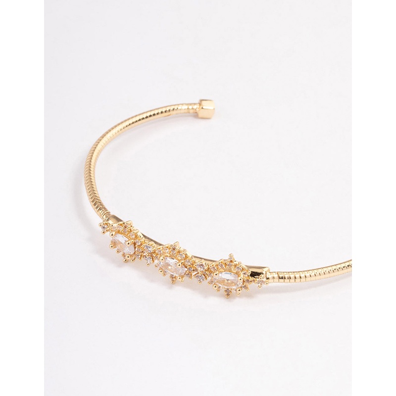 Gold Plated Cubic Zirconia Trio Flower Wrist Cuff