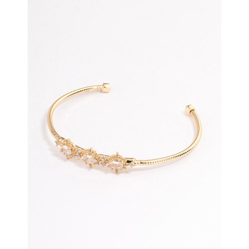 Gold Plated Cubic Zirconia Trio Flower Wrist Cuff