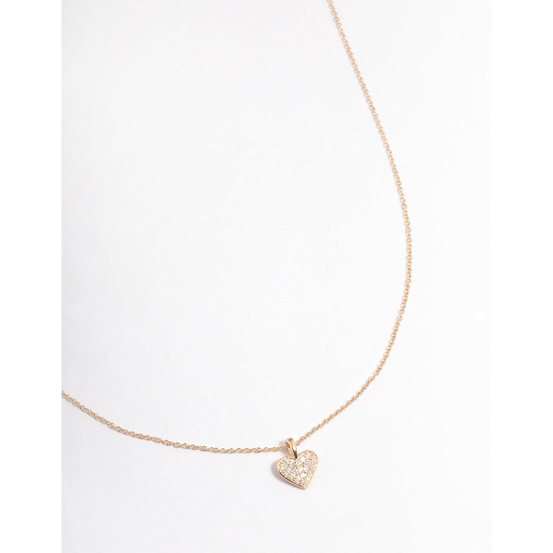 Gold Plated Sterling Silver Pave Cubic Zirconia Heart Necklace