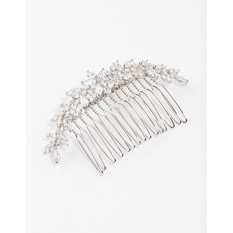 Silver Cubic Zirconia Floral Arch Hair Comb