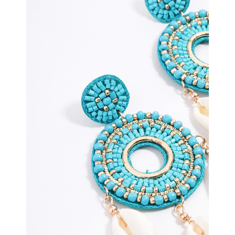 Gold Beaded Disc Statement Earrings