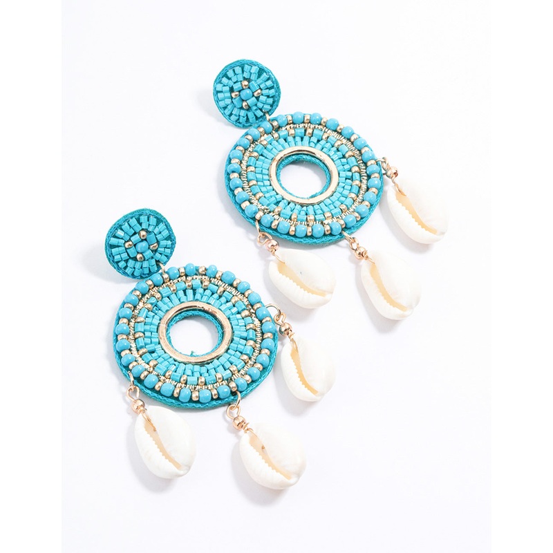 Gold Beaded Disc Statement Earrings