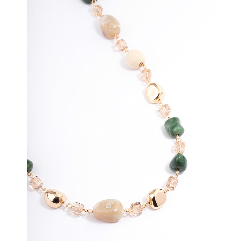 Gold Mixed Beaded Long Necklace