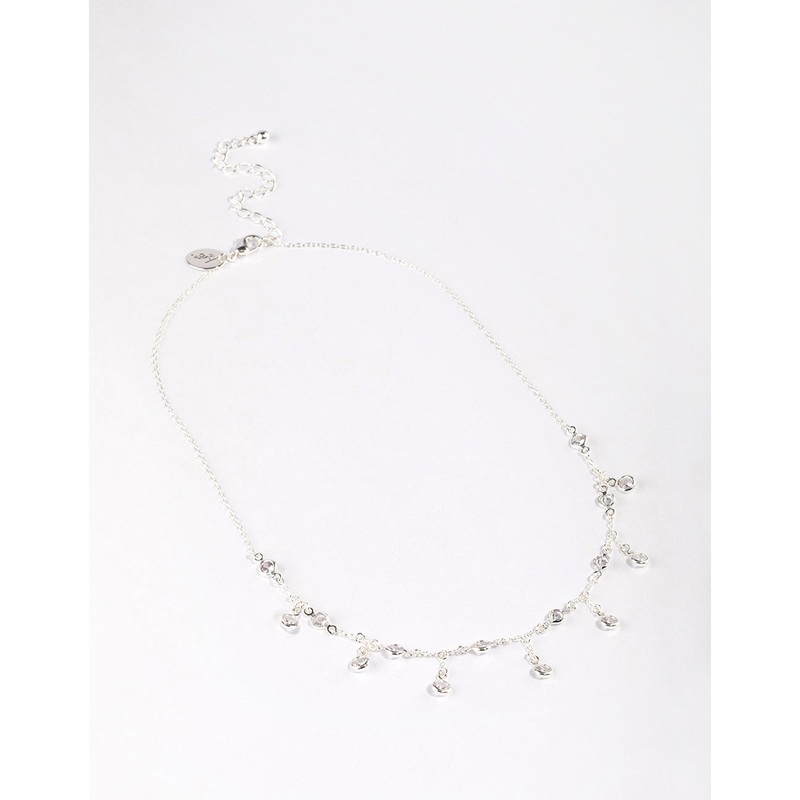 Silver Plated Cubic Zirconia Dainty Chain Drop Necklace