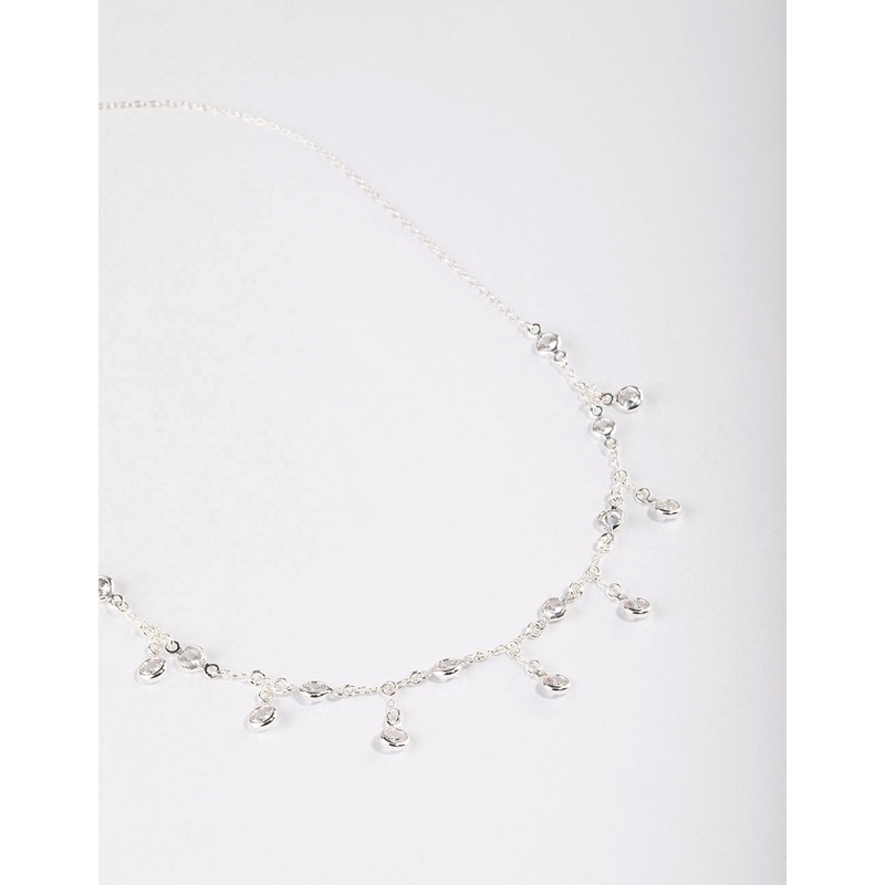 Silver Plated Cubic Zirconia Dainty Chain Drop Necklace