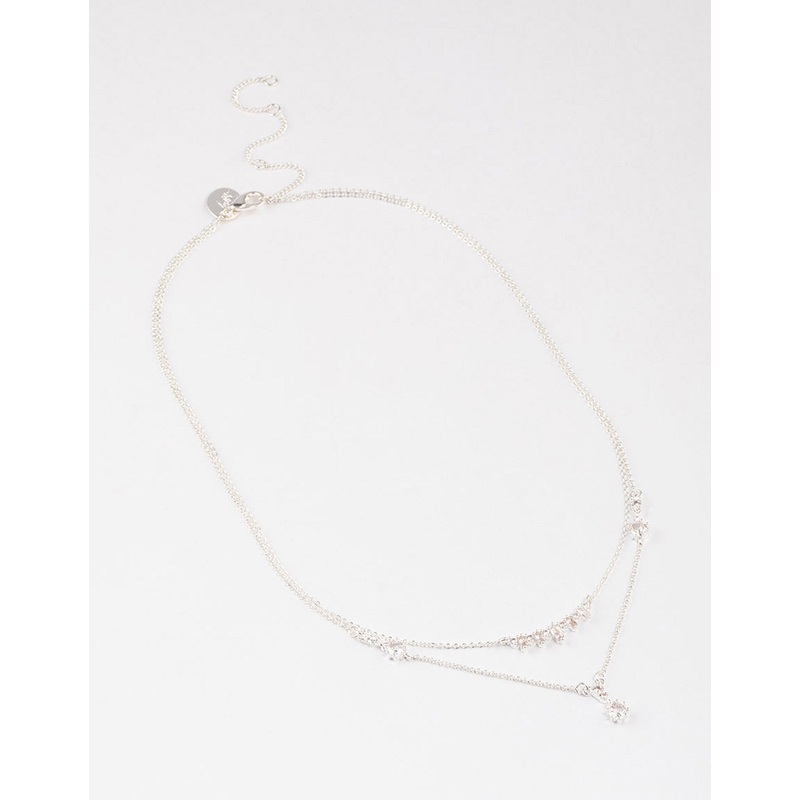 Silver Plated Dainty Cubic Zirconia Double Layer Necklace