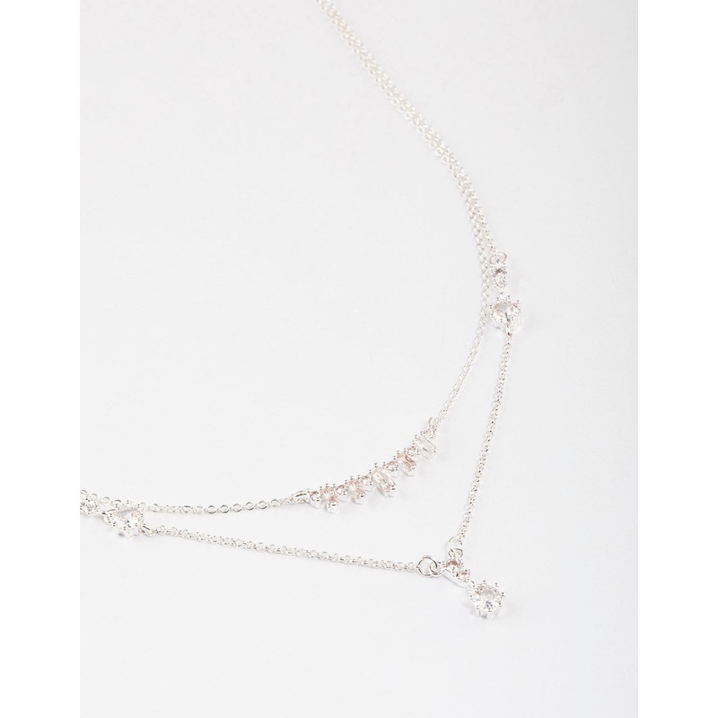Silver Plated Dainty Cubic Zirconia Double Layer Necklace