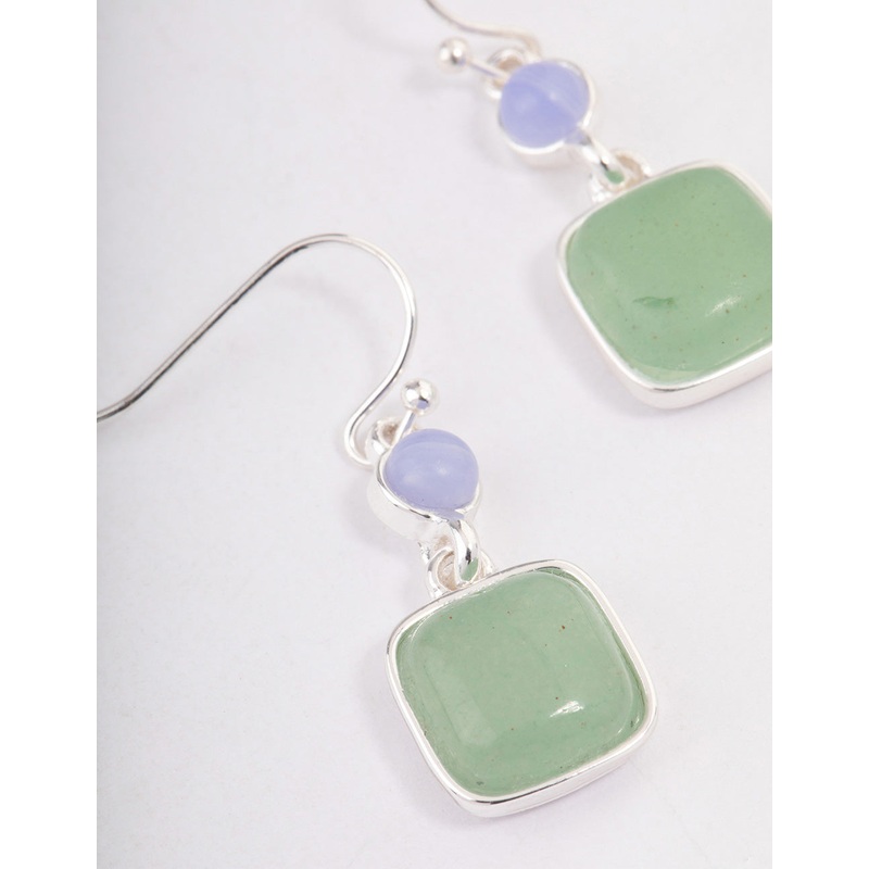 Silver Round & Square Drop Earrings