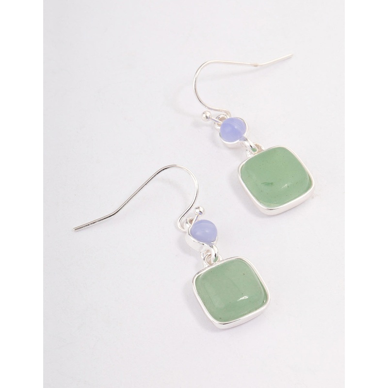 Silver Round & Square Drop Earrings