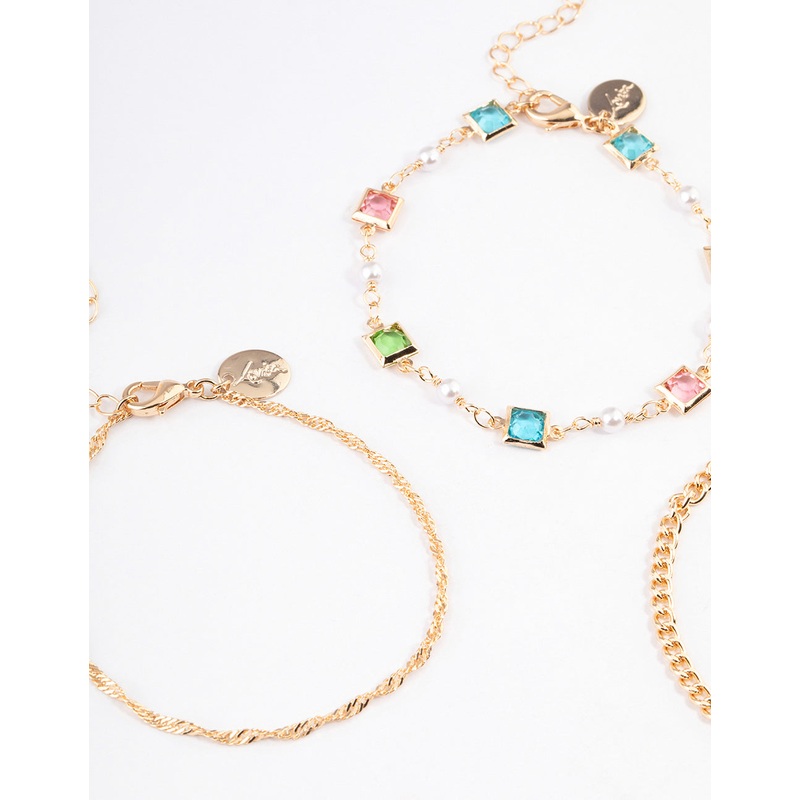 Gold Square Crystal Anklet Pack