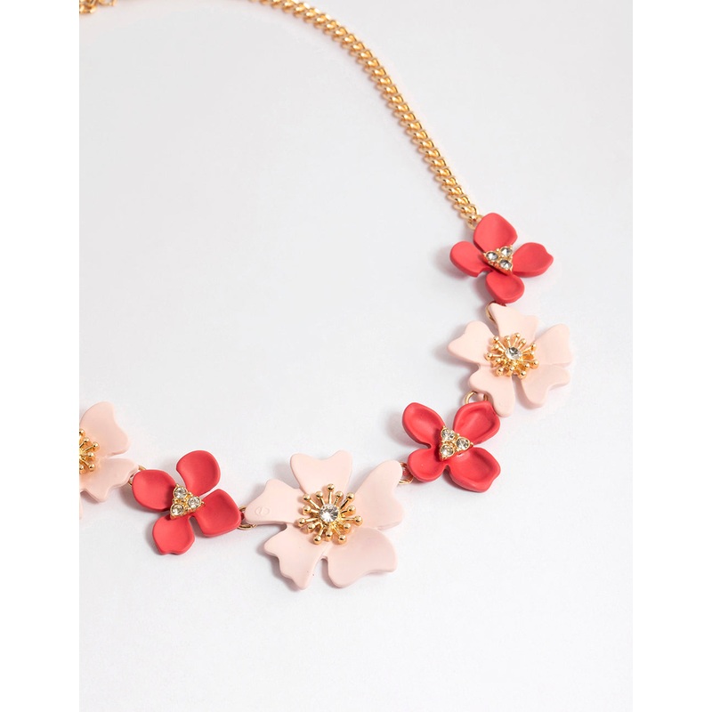 Red Mixed Diamante Flower Necklace