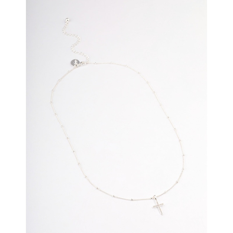 Silver Plated Brass Cubic Zirconia Pave Cross Necklace