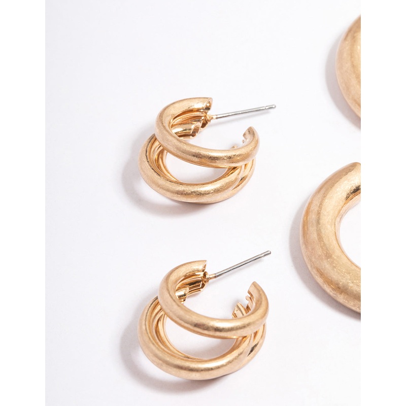 Worn Gold Chunky Small & Large Hoop Pack