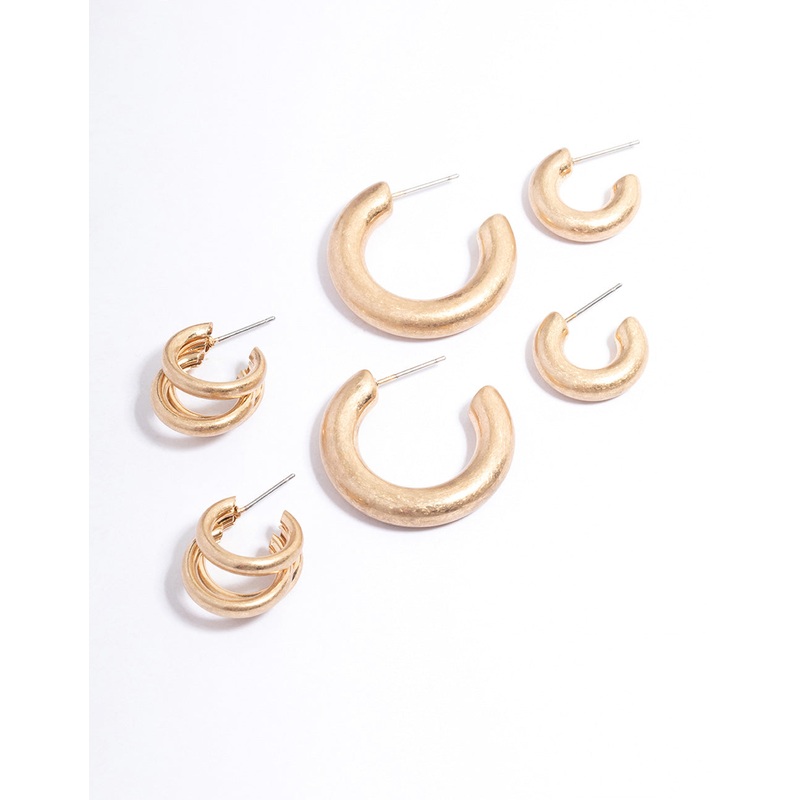 Worn Gold Chunky Small & Large Hoop Pack