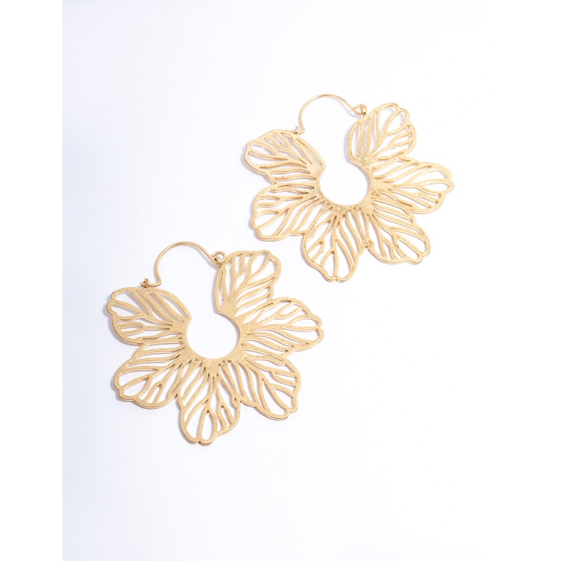 Worn Gold Statement Flower Hoops