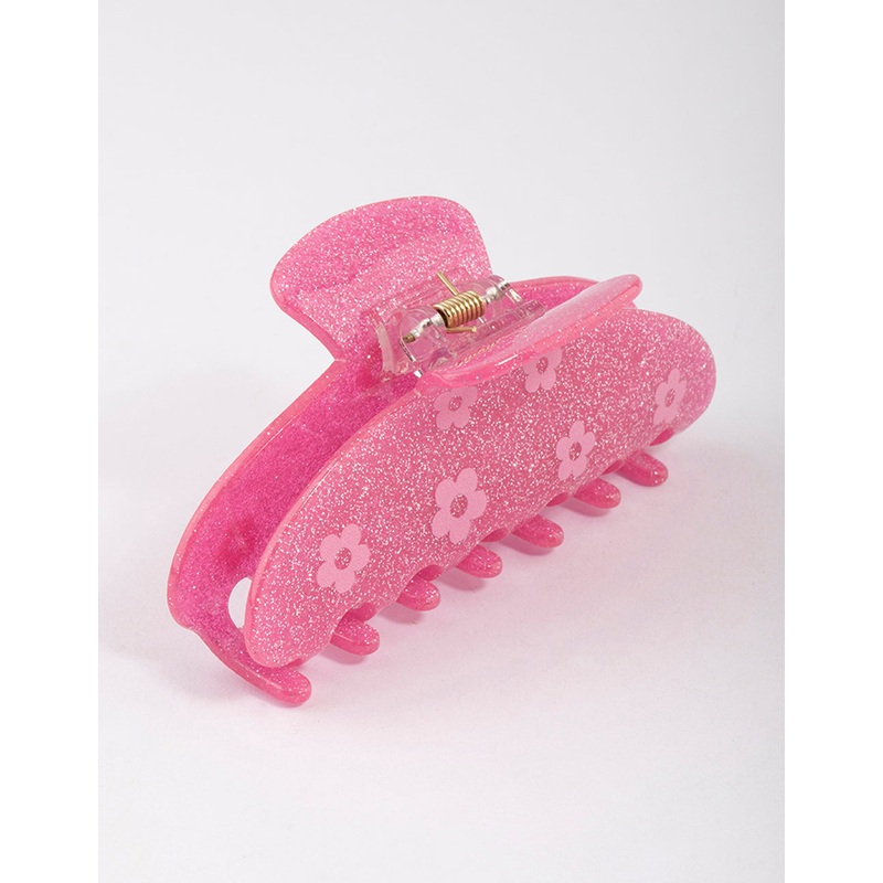 Acrylic Pink Glitter Flower Claw Clip