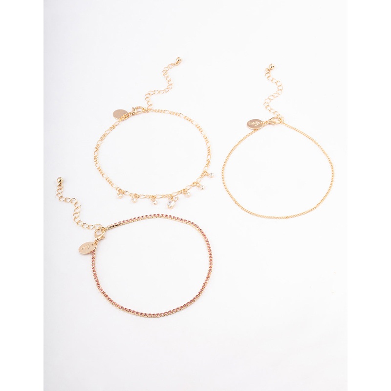 Gold Cup Chain Apple Anklet Pack