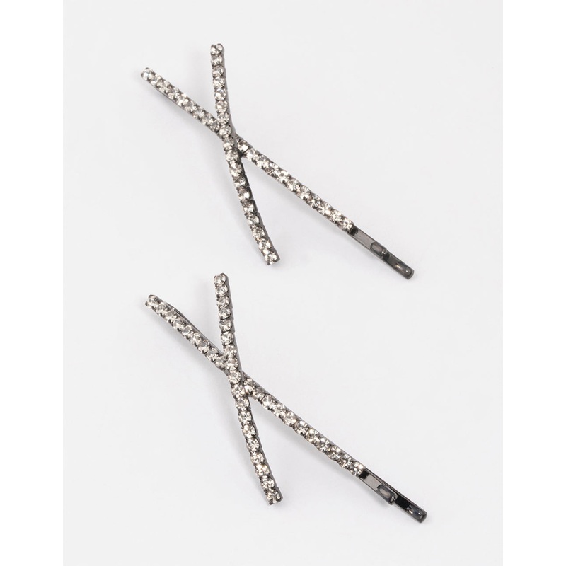 Gunmetal Cross Slide Hair Clips Pack