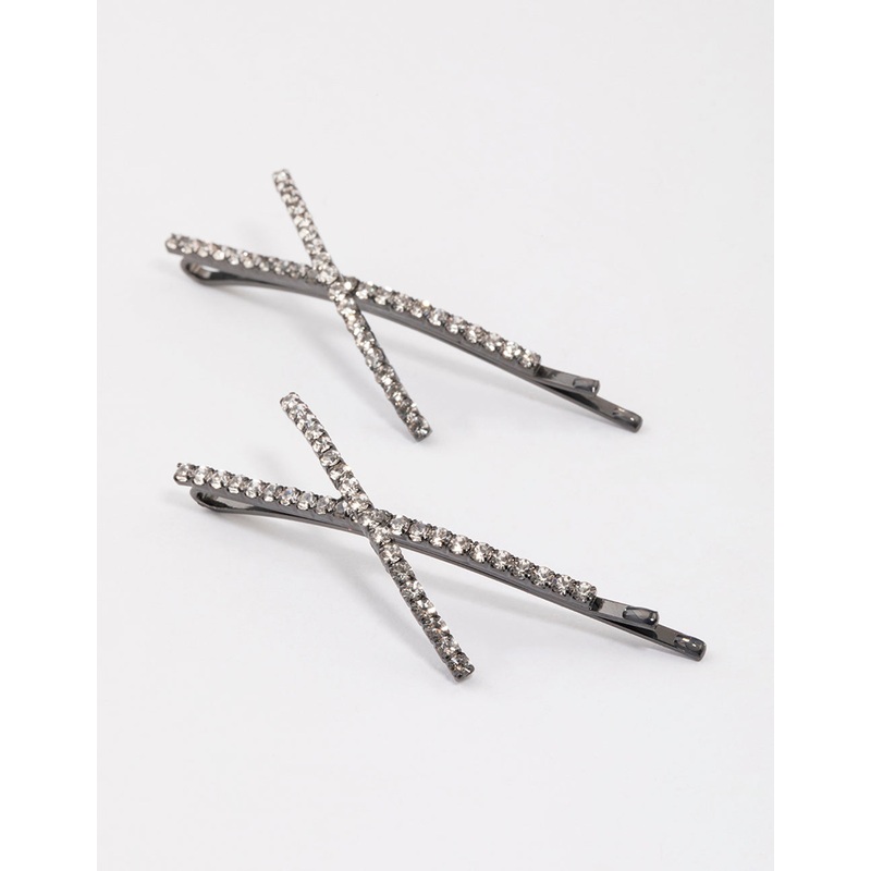 Gunmetal Cross Slide Hair Clips Pack