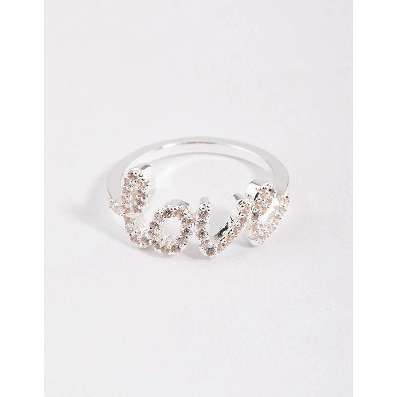 Silver Plated Love Script Ring
