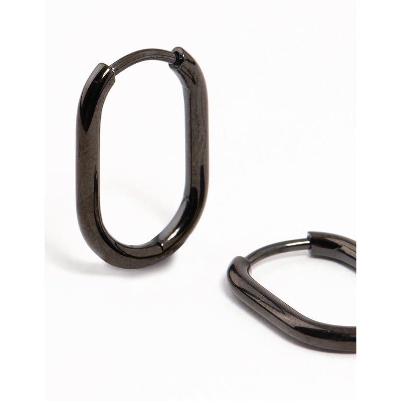 Black Coated Surgical Steel Rounded Rectangle Hoop Earrings
