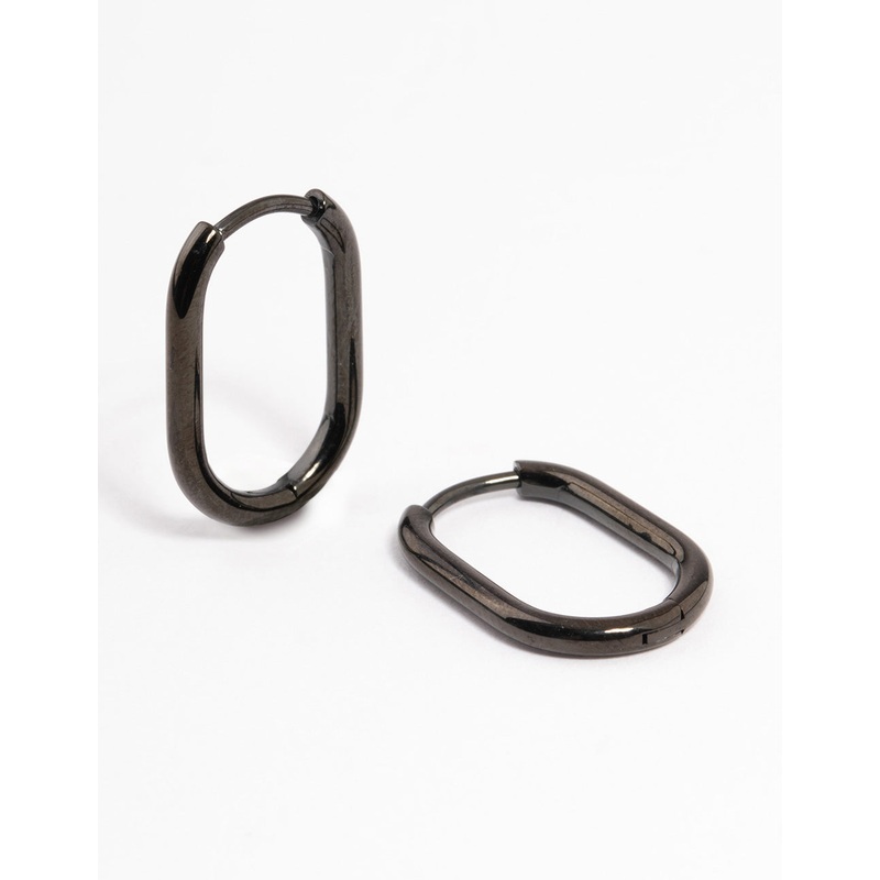 Black Coated Surgical Steel Rounded Rectangle Hoop Earrings