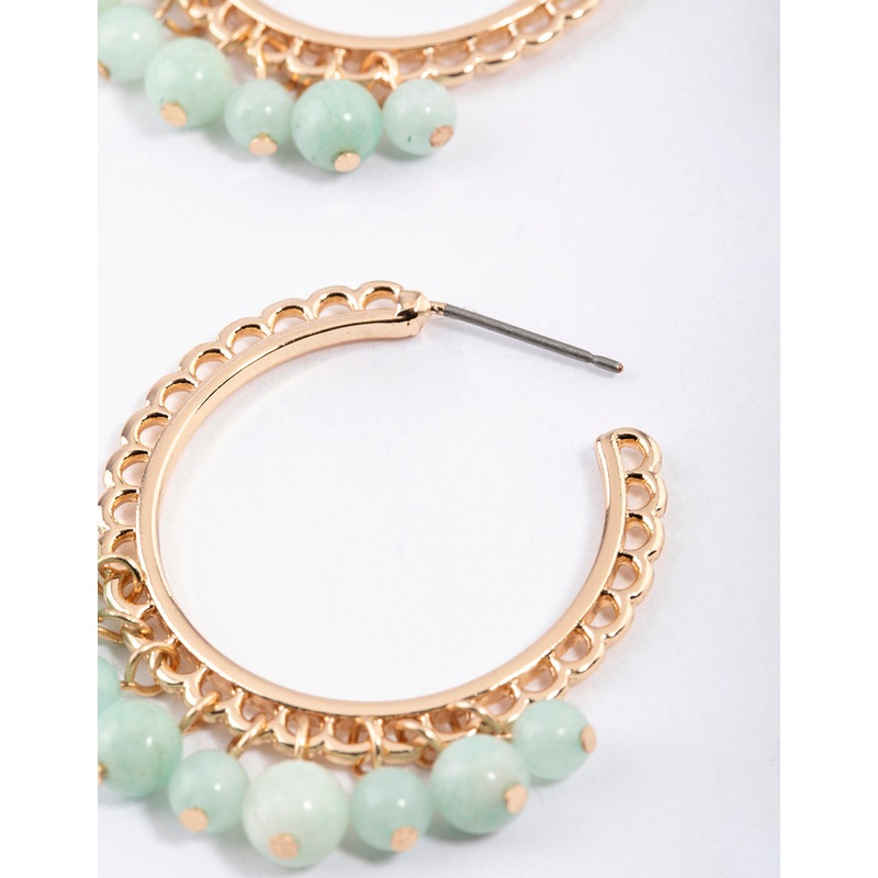 Gold Amazonite Textured Hoop Earrings