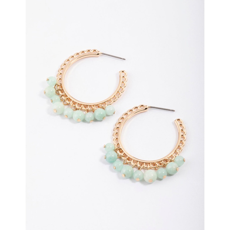 Gold Amazonite Textured Hoop Earrings