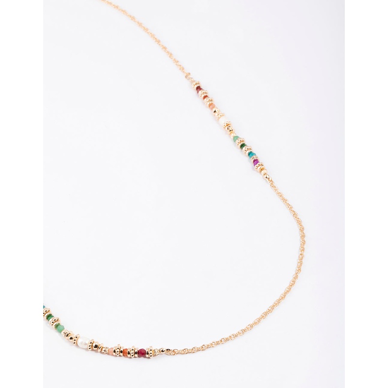 Gold Mixed Beaded Chain Necklace