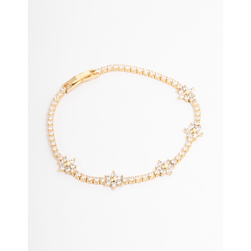 Gold Plated Flower Cup Chain Tennis Bracelet