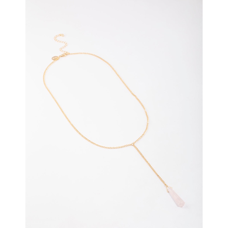 Gold Rose Quartz Long Necklace