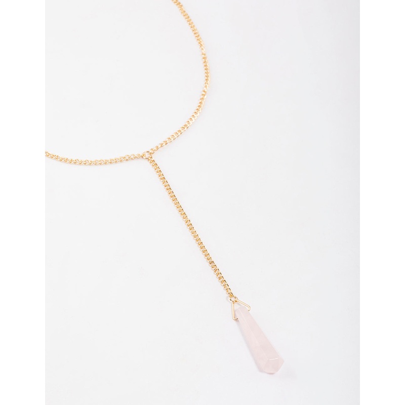 Gold Rose Quartz Long Necklace