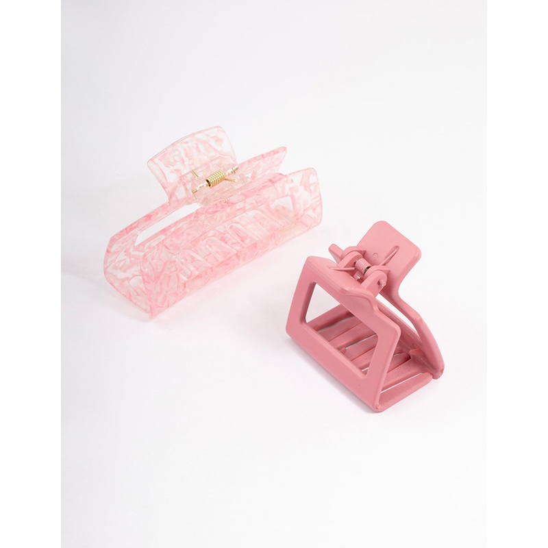 Plastic Pink Rectangle Claw Clip Pack