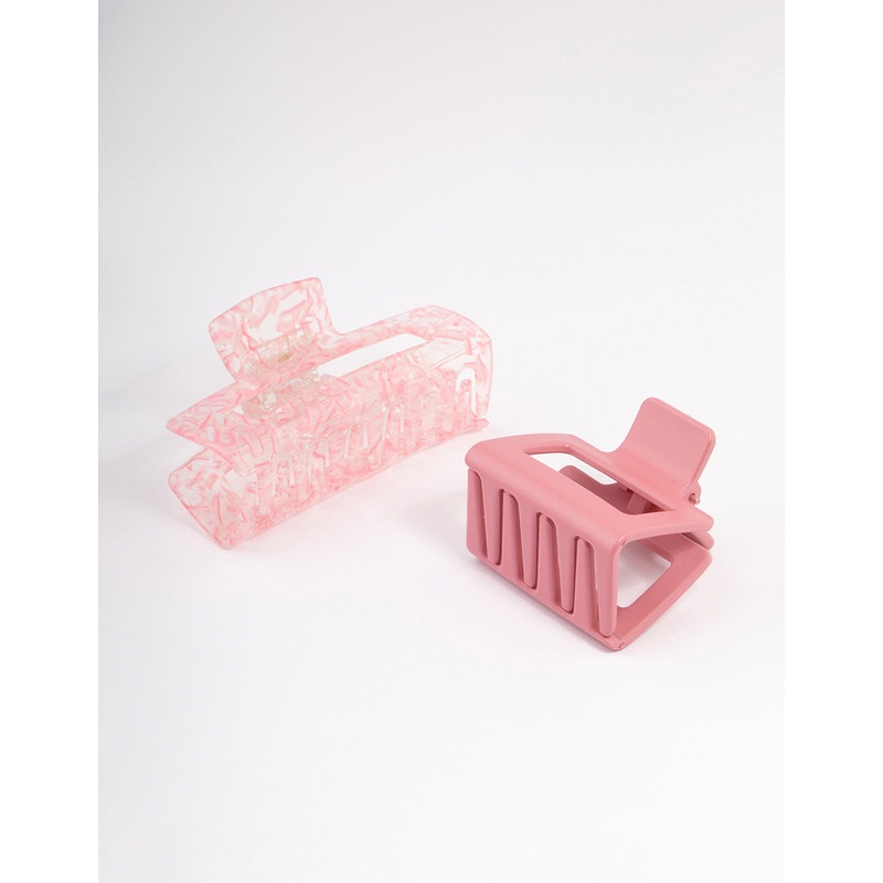 Plastic Pink Rectangle Claw Clip Pack