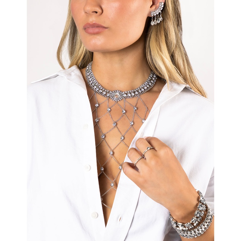 Silver Diamante Open Chain Choker