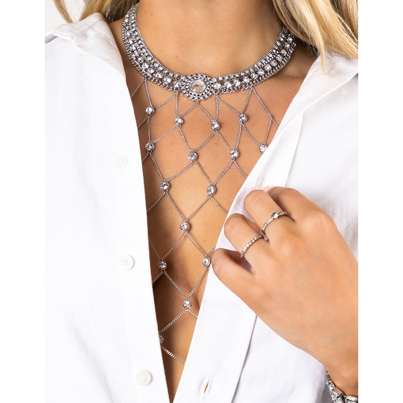 Silver Diamante Open Chain Choker