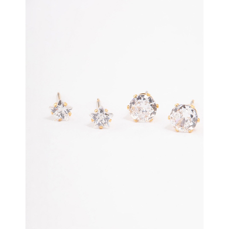 Waterproof Gold Plated Stainless Steel Star & Heart Stud Earrings Pack
