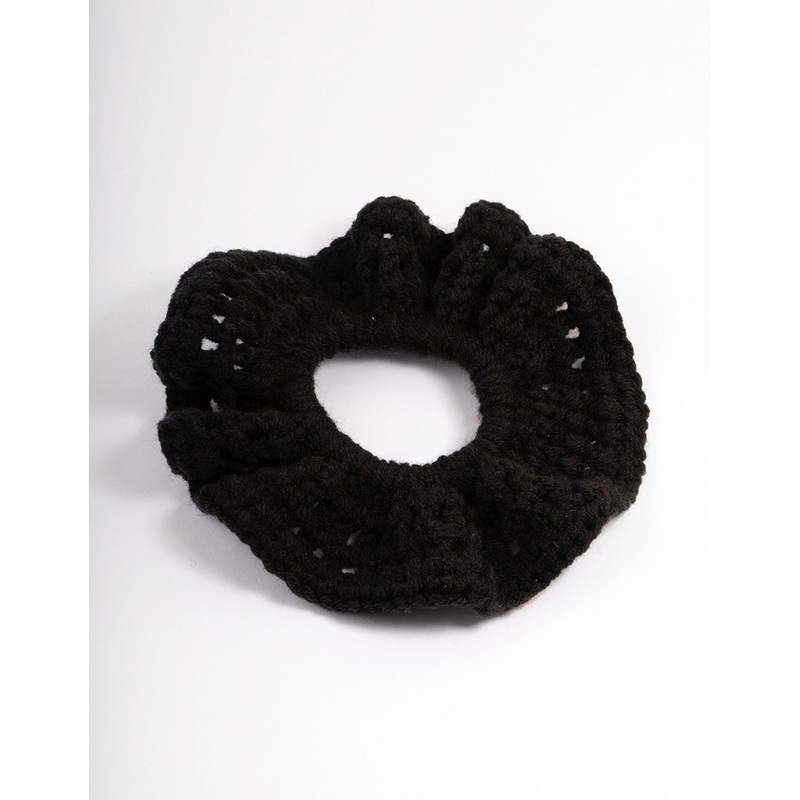 Fabric Black Cozy Knitted Scrunchie