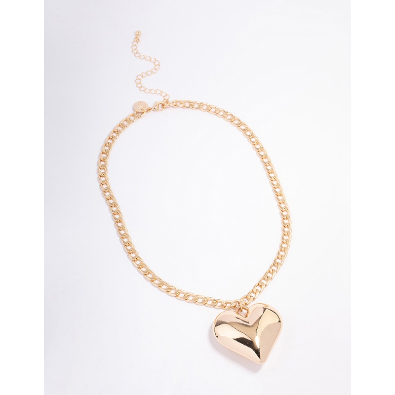 Gold Puffy Heart Short Necklace