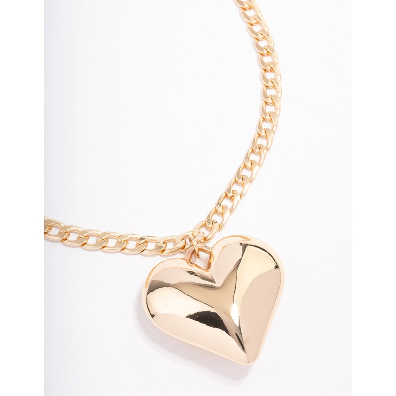 Gold Puffy Heart Short Necklace