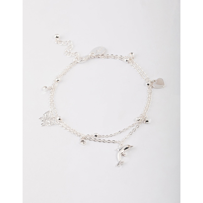 Silver Animal & Diamante Charm Anklet Pack