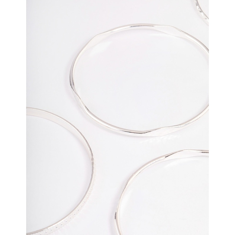 Silver Mixed Hammered Bangle 5-Pack