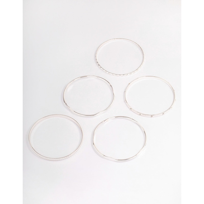 Silver Mixed Hammered Bangle 5-Pack