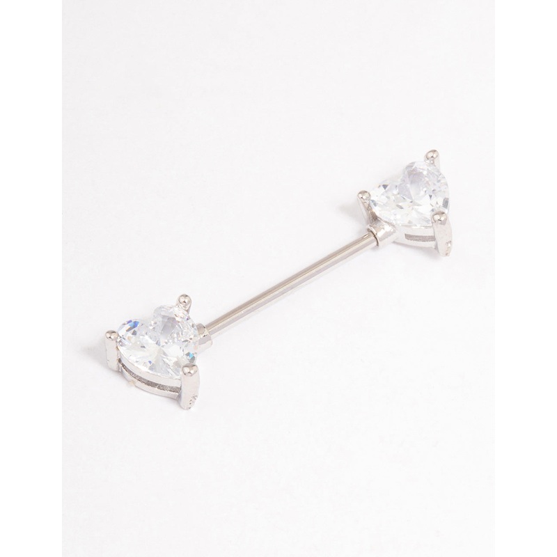 Surgical Steel Cubic Zirconia Double Heart Nipple Piercing