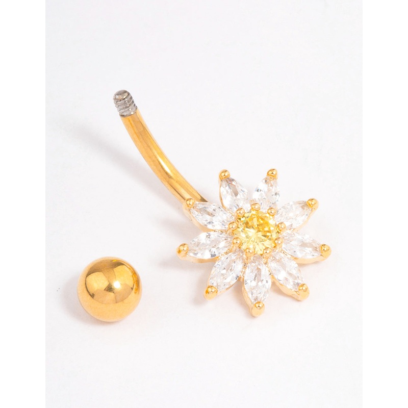 Gold Plated Surgical Steel Cubic Zirconia Cluster Small Belly Ring