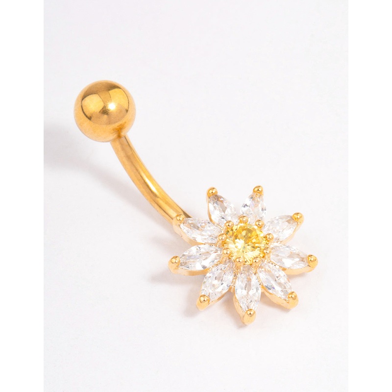 Gold Plated Surgical Steel Cubic Zirconia Cluster Small Belly Ring
